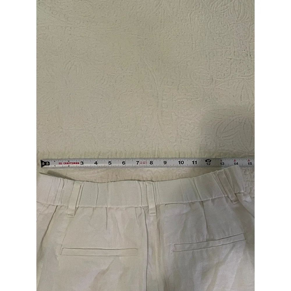 A New Day Womens White Linen Blend High Rise Pleated Paper Bag‎ Shorts Size 8